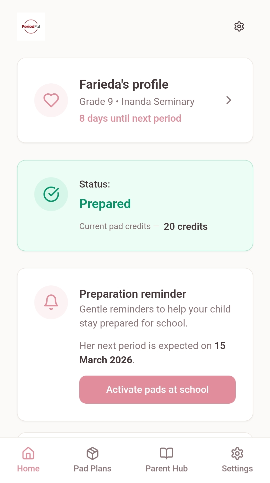 The Period Pal parent app